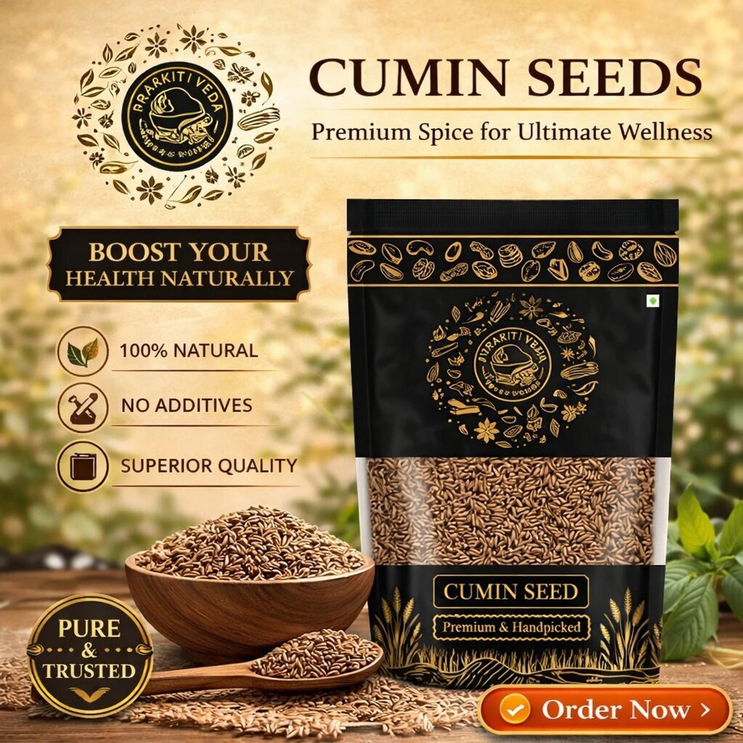 Prakritiveda Whole Cumin Seeds | Jeera Whole 100gm - 100% Natural