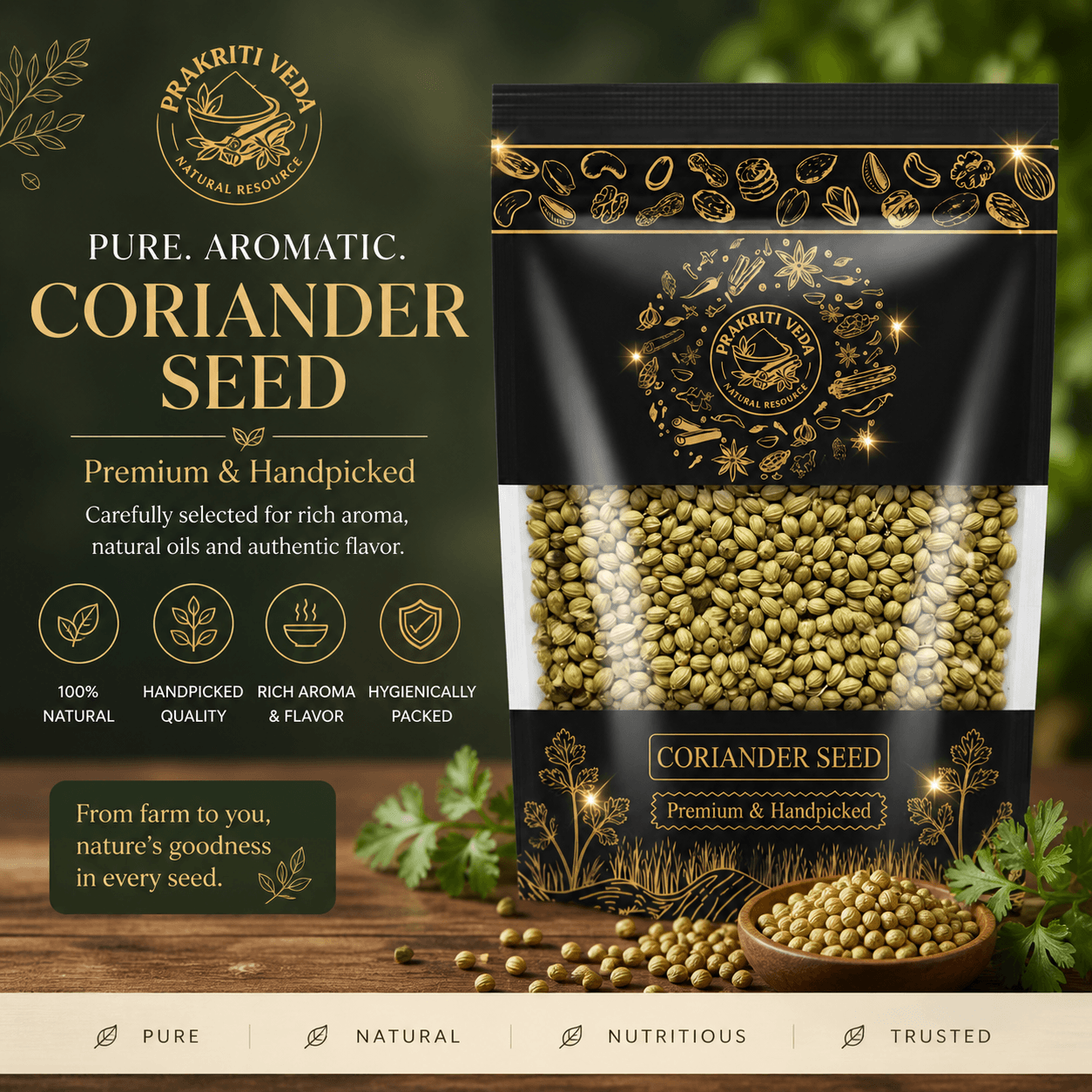 Prakritiveda Coriander Seeds | Whole | 100gm | 100% Natural